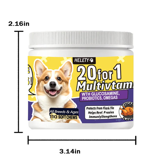 20-in-1 Dog Multivitamin Soft Chews — Skin, Coat, Immune, Gut Health with Omega-3, Iron & Zinc