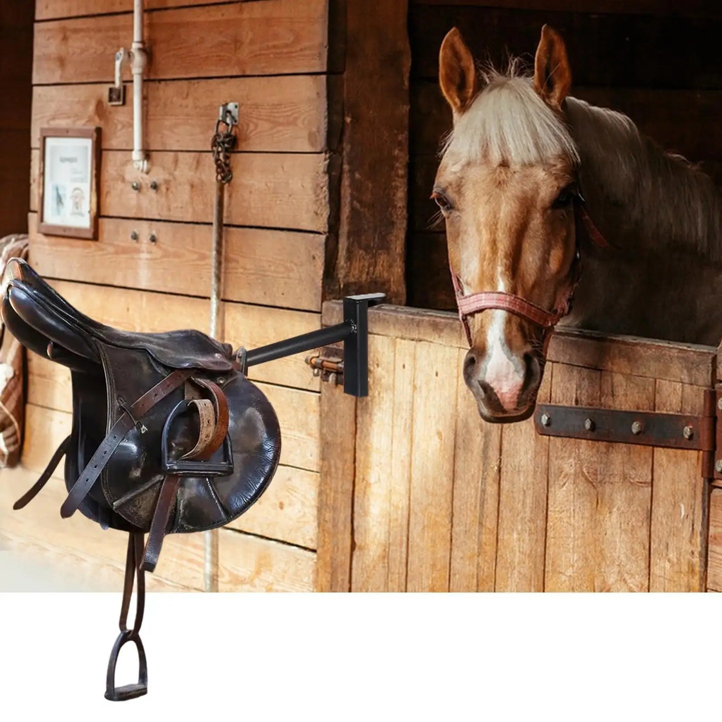 Horse Saddle Rack Stand & Organizer — Removable Black Bar for Stall Walls, Doors & Trailers