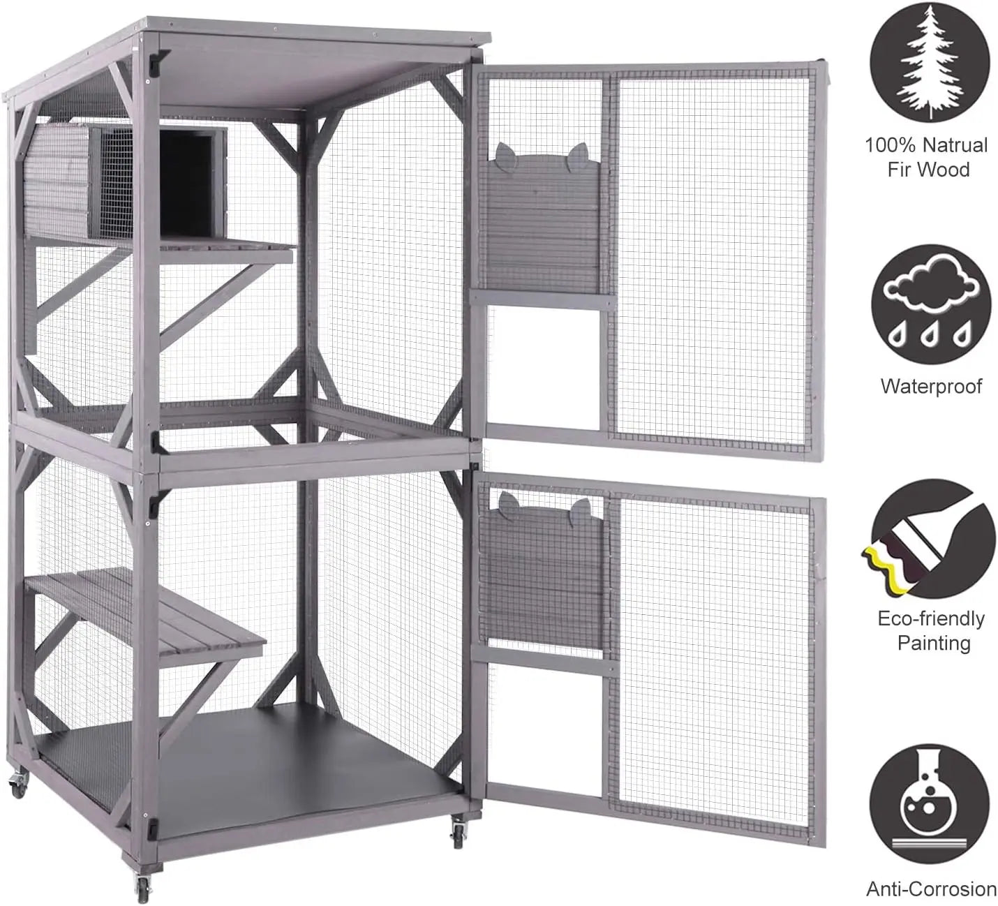 Indoor & Outdoor Cattery — Wooden Fir & PVC Cat Enclosure