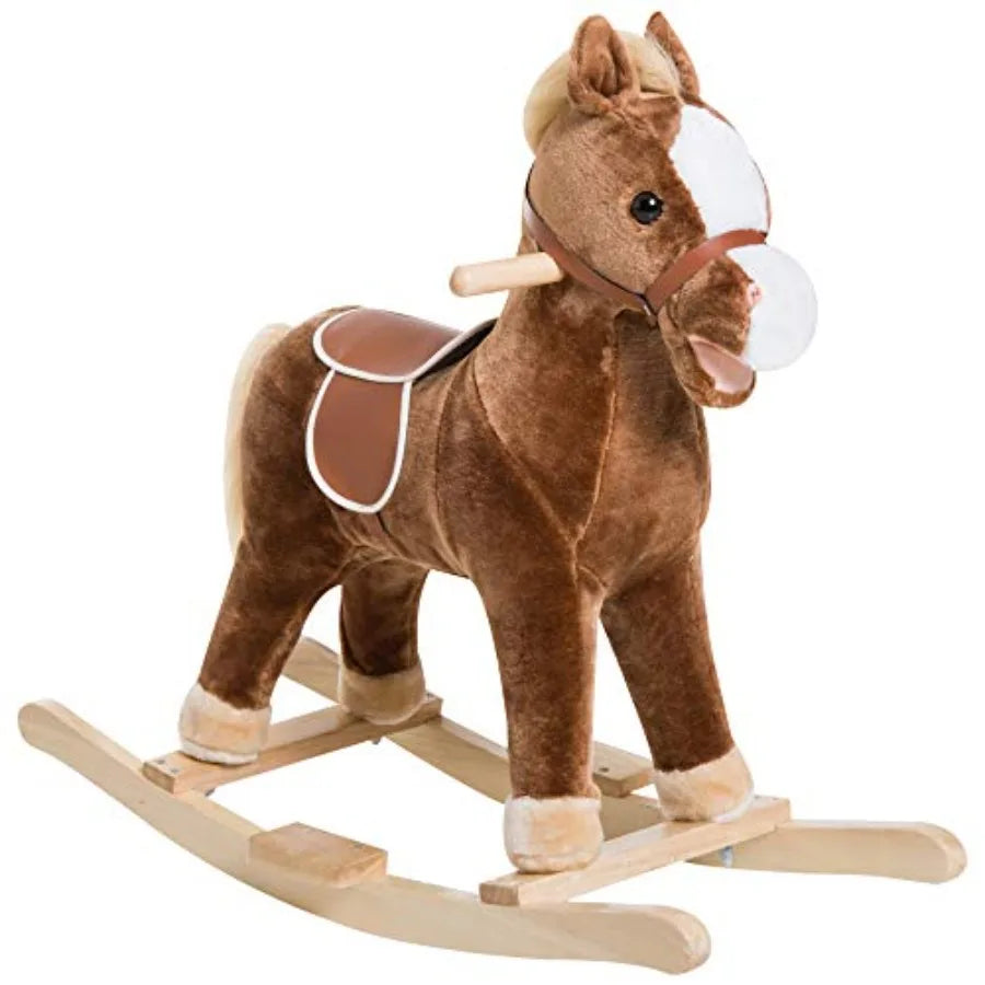 Plush Rocking Horse Ride-On with Realistic Sounds — Brown, Ages 3-12