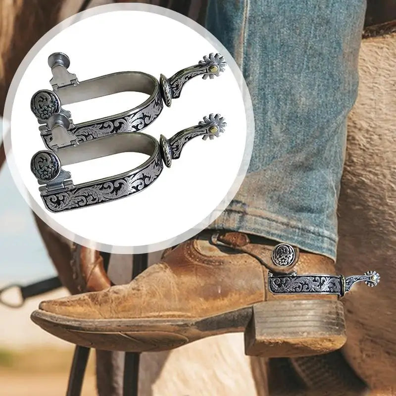 Western Cowboy Riding Spurs — Classic Roping Spurs with Gear for Boots