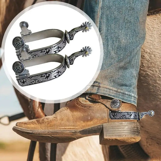 Western Cowboy Riding Spurs — Classic Roping Spurs with Gear for Boots