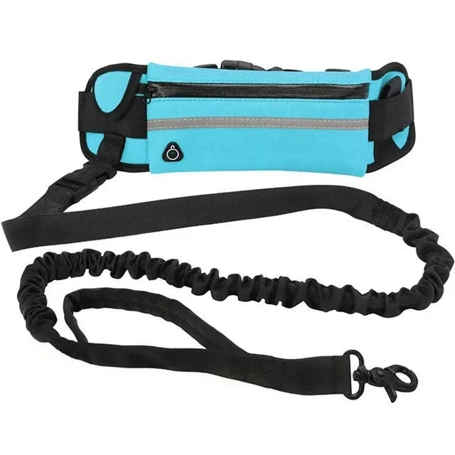 Hands-Free Dog Leash with Waist Bag — Reflective, Retractable, Elastic Belt