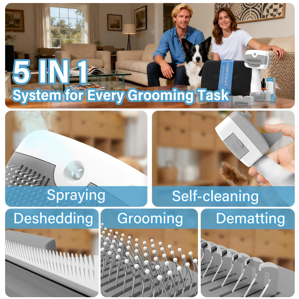 3-in-1 Pet Steamer Brush — Dematting & Deshedding Tool for Dogs & Cats