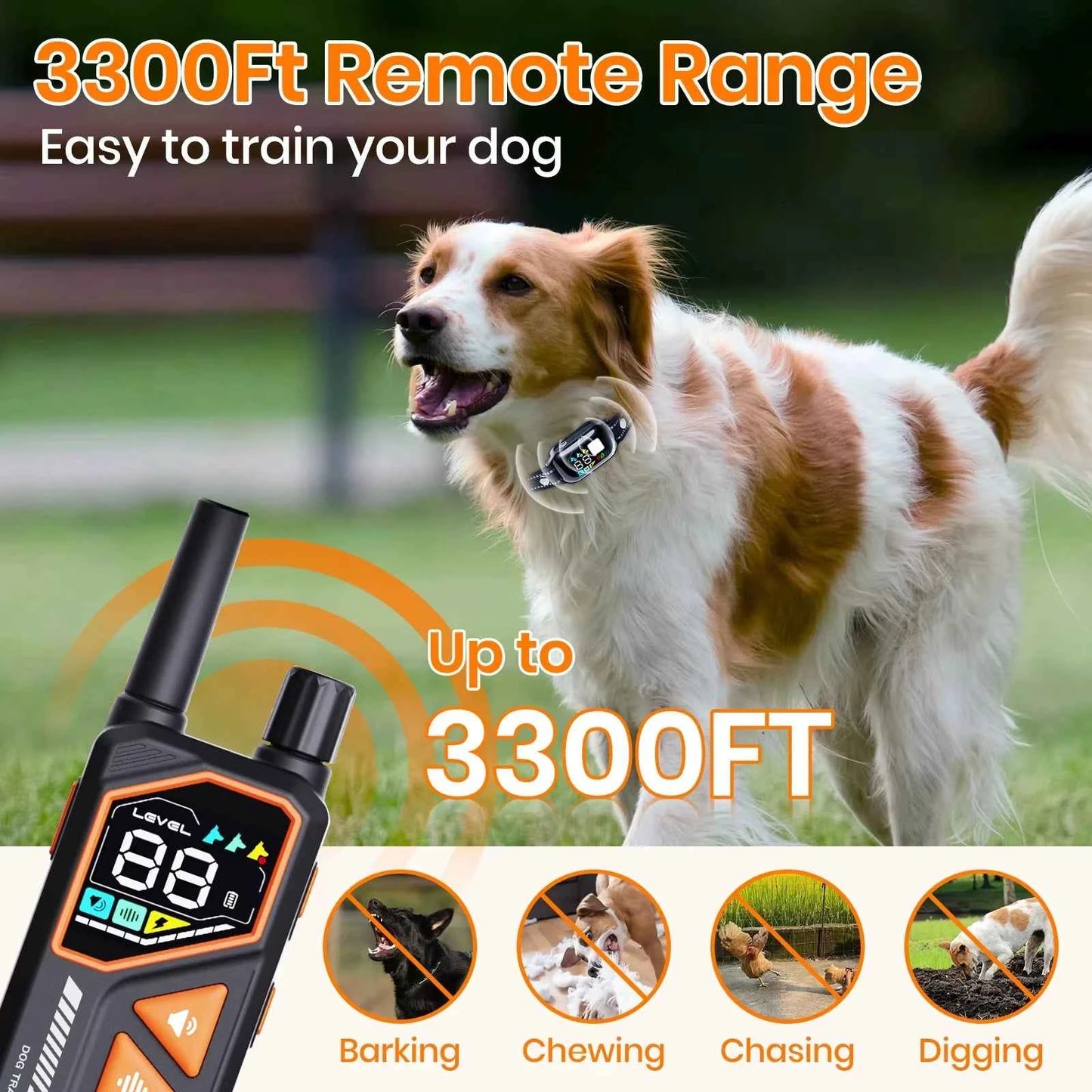 2026 New AI Electric Collar for 10-120lbs Dogs,3300ft 2 in 1 Automatic Dog Training Collar,IPX7 Waterproof Dog Shock Collar