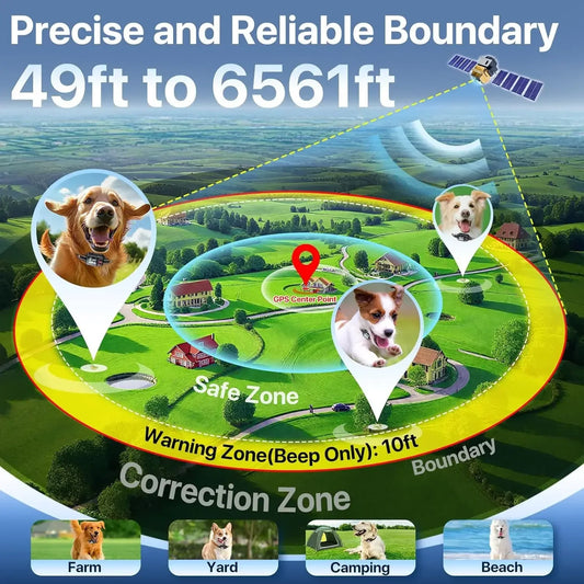 GPS Wireless Dog Fence System — Invisible Electric Fence, 49–6,561 ft Range, 3 Training Modes