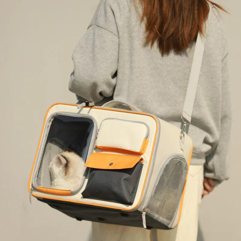 Large Canvas Cat Convertible Backpack & Crossbody, Holds Up to 33 lbs