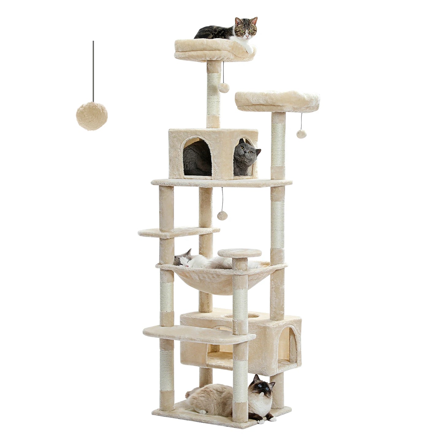 Large Cat Tree Tower — 72" 8-Level with Hammock, Condos & Sisal Posts