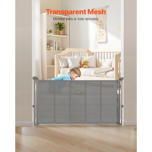 Retractable Pet Gate — Extends 55” to 110” Wide, 34” Tall, Easy to Install