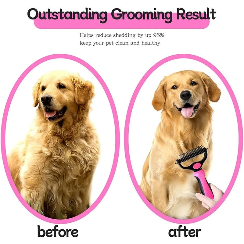Self-Cleaning Pet Deshedding & De-Matting Comb — For Dogs & Cats