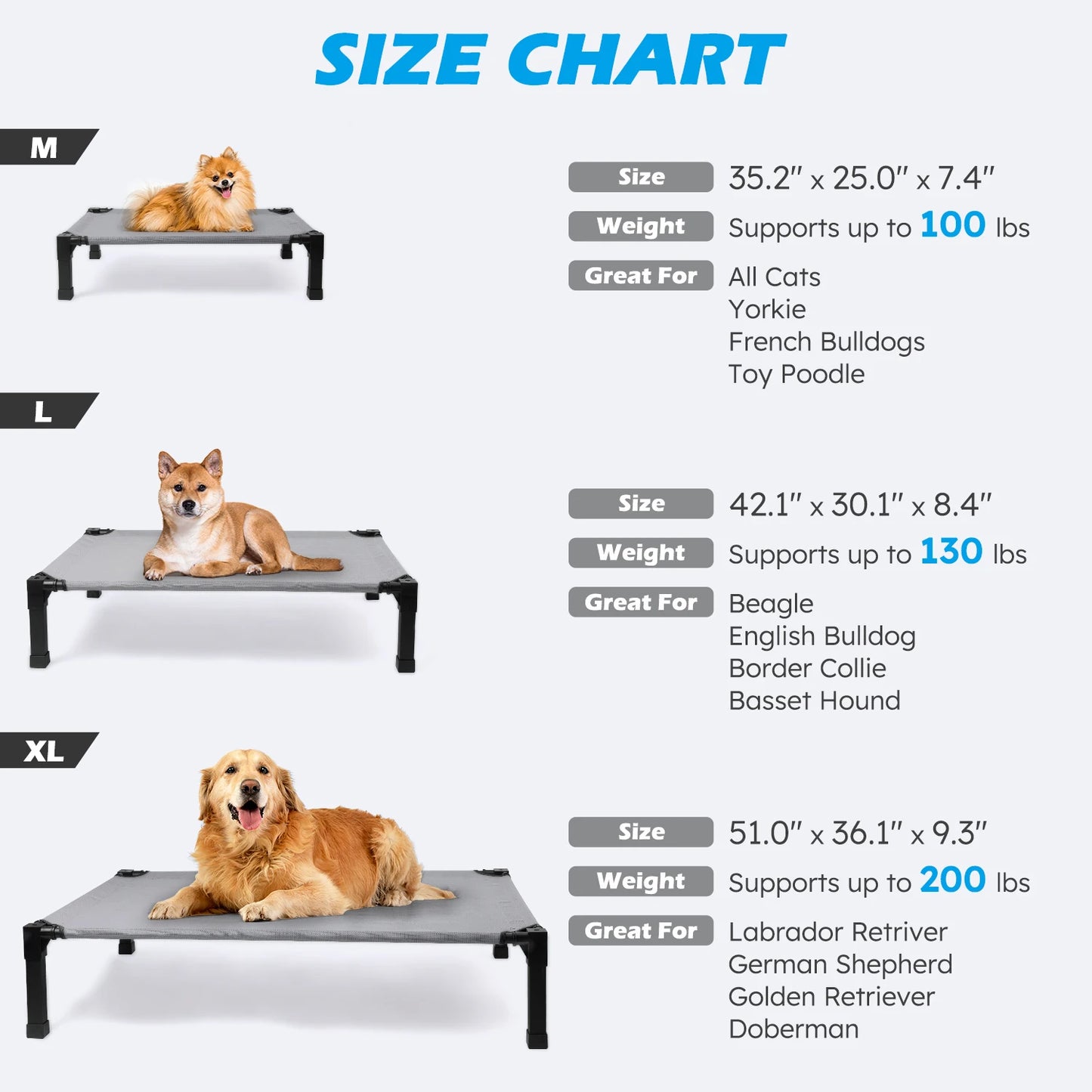 Elevated Metal Frame Dog Bed — Cooling, Chew-Proof, Breathable Mesh with Attachable Top