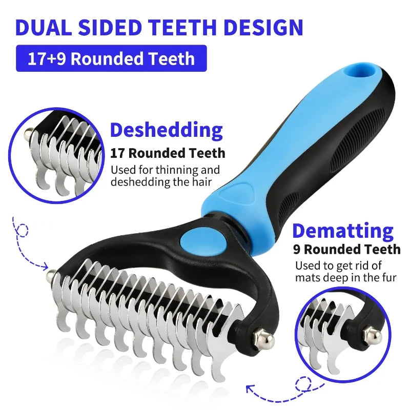 Self-Cleaning Pet Deshedding & De-Matting Comb — For Dogs & Cats