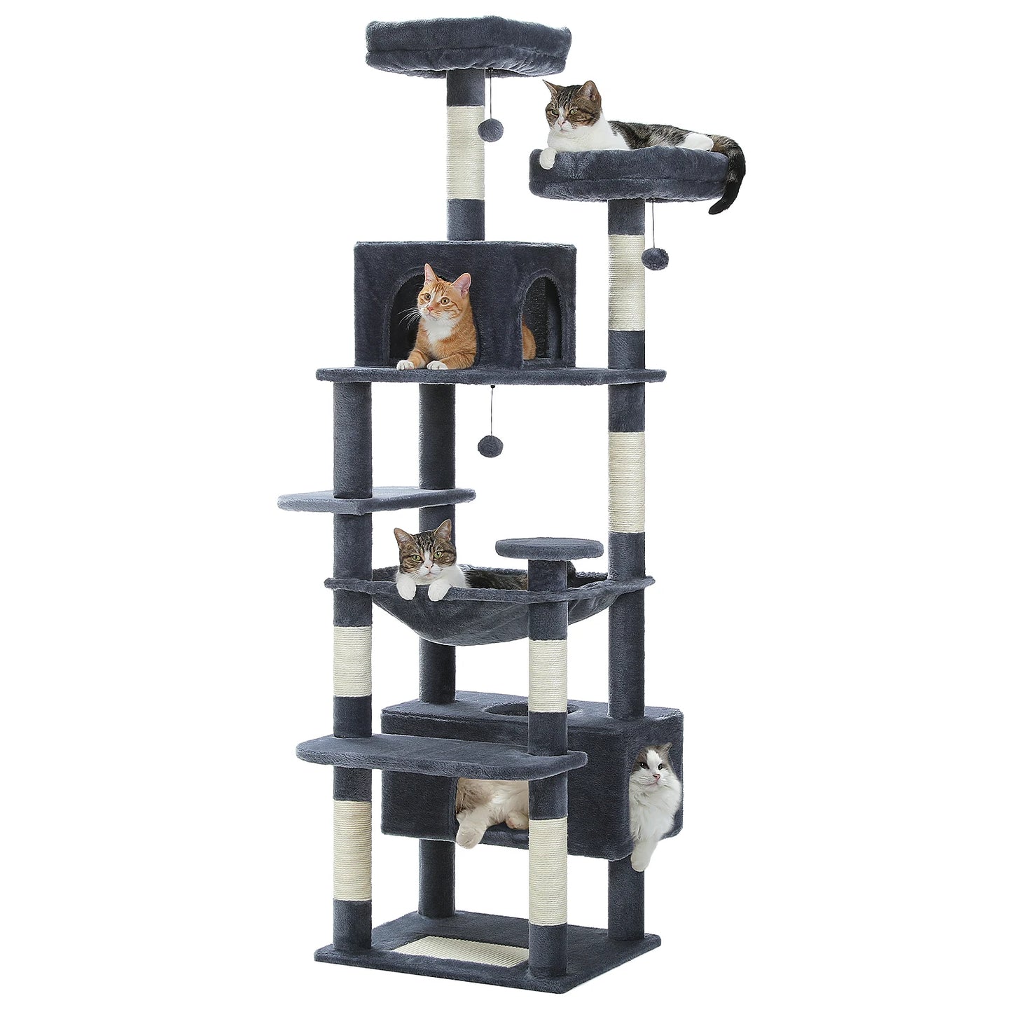 Large Cat Tree Tower — 72" 8-Level with Hammock, Condos & Sisal Posts