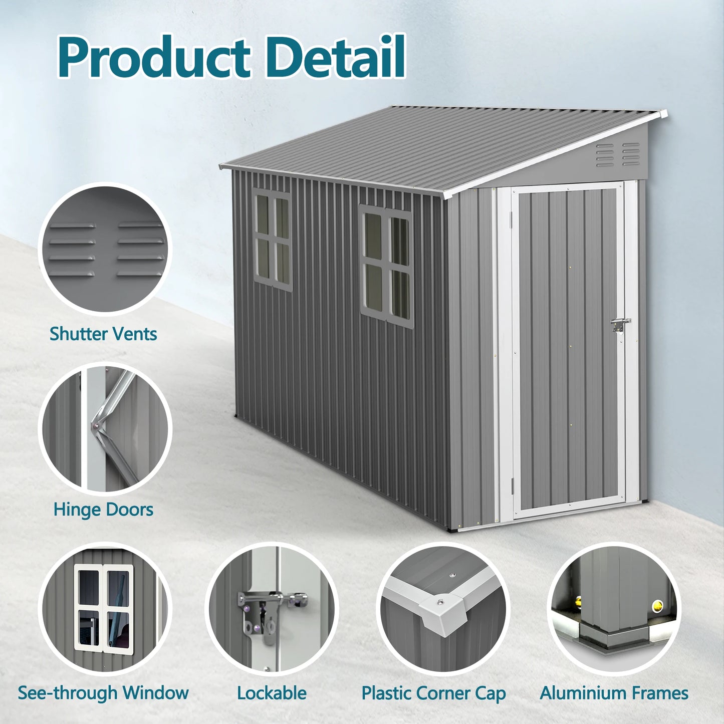 4x10 FT Galvanized Steel Outdoor Storage Shed — Weatherproof, Lockable, with Sloping Roof & Window