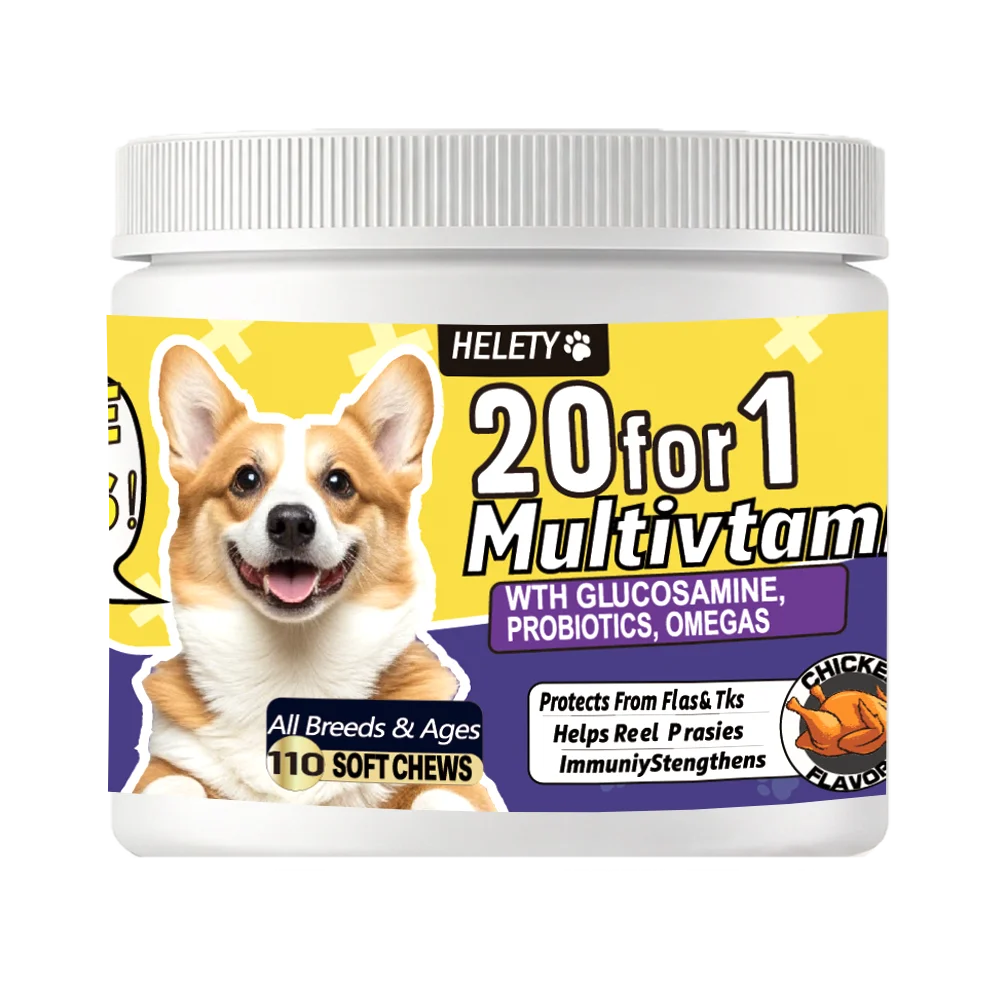 20-in-1 Dog Multivitamin Soft Chews — Skin, Coat, Immune, Gut Health with Omega-3, Iron & Zinc