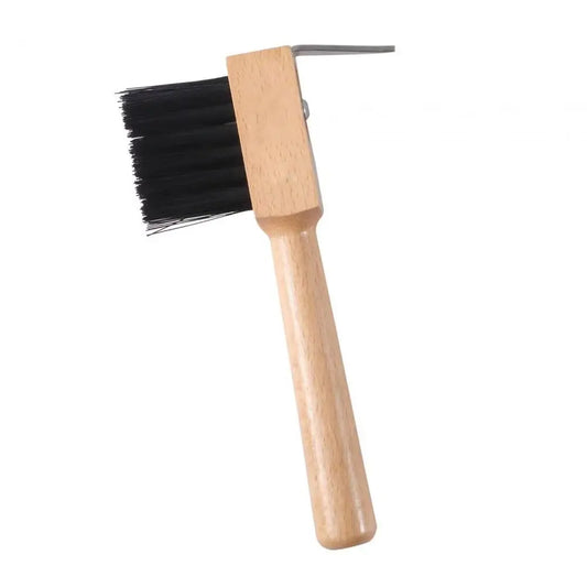 Horse Hoof Pick with Wooden Handle — Stainless Steel & Cleaning Brush