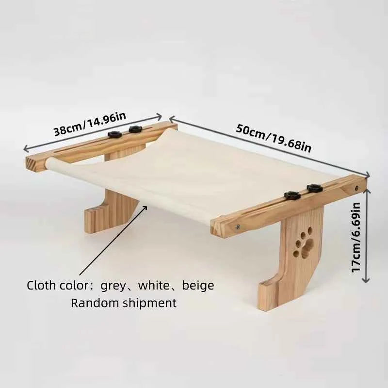 Cat window sill, cat window hammock, suitable for indoor cats, wooden and metal frame, easy to adjust window sill, bedside