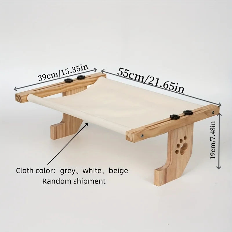 Cat Window Sill Perch — Adjustable Wooden & Metal Frame Indoor Cat Hammock