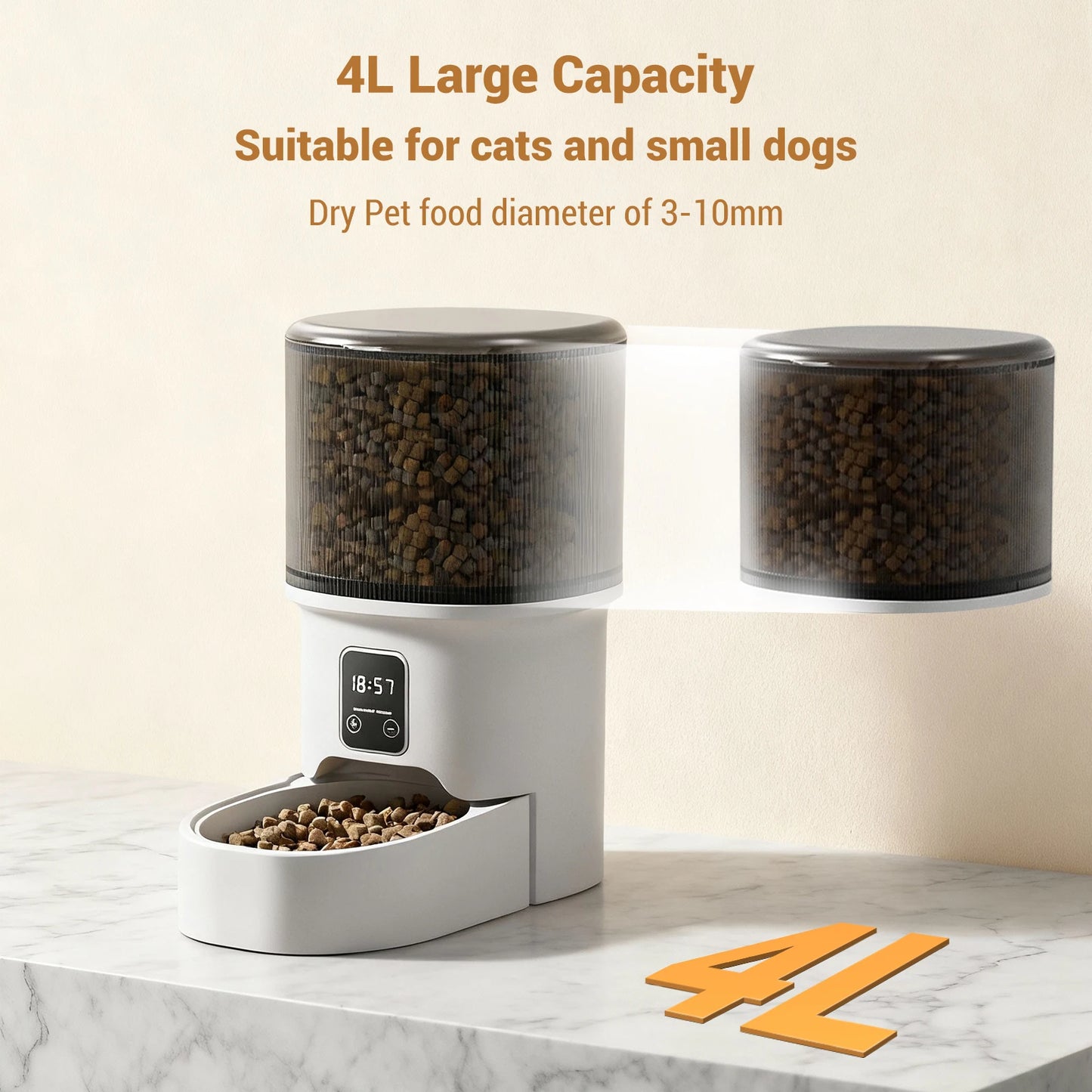 4L Automatic Cat & Small Dog Feeder with Timer — 1 to 6 Scheduled Meals Per Day