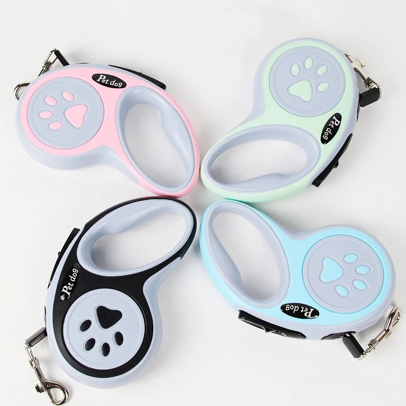 Retractable Dog Leash — Nylon Rope, 3m or 5m | Blue, Green, Black & Pink