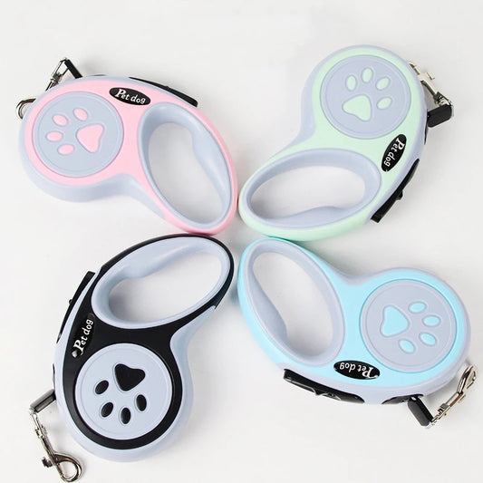 Retractable Dog Leash — Nylon Rope, 3m or 5m | Blue, Green, Black & Pink
