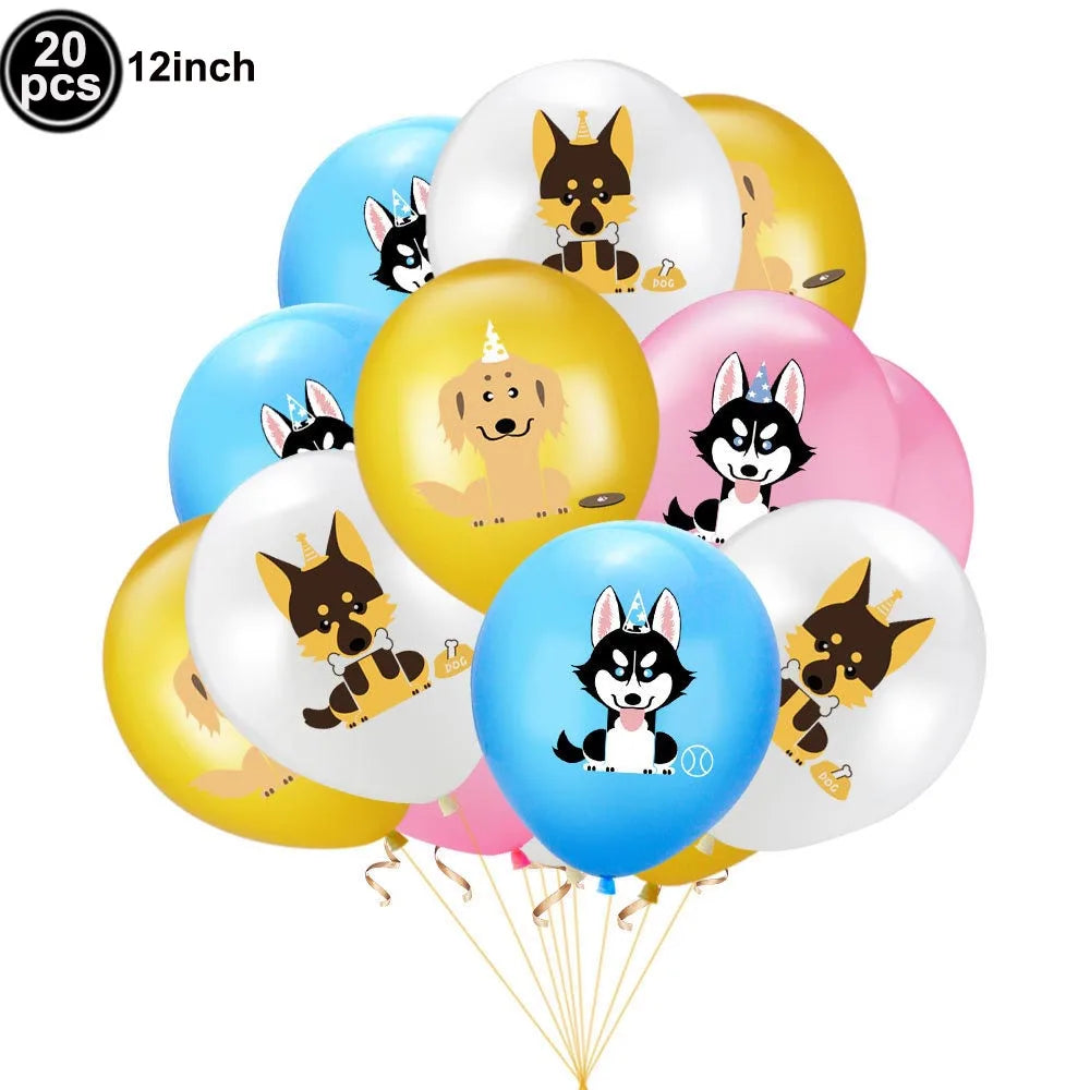 Dog Birthday Party Balloons — 12" Latex Puppy Print, Pack of 12