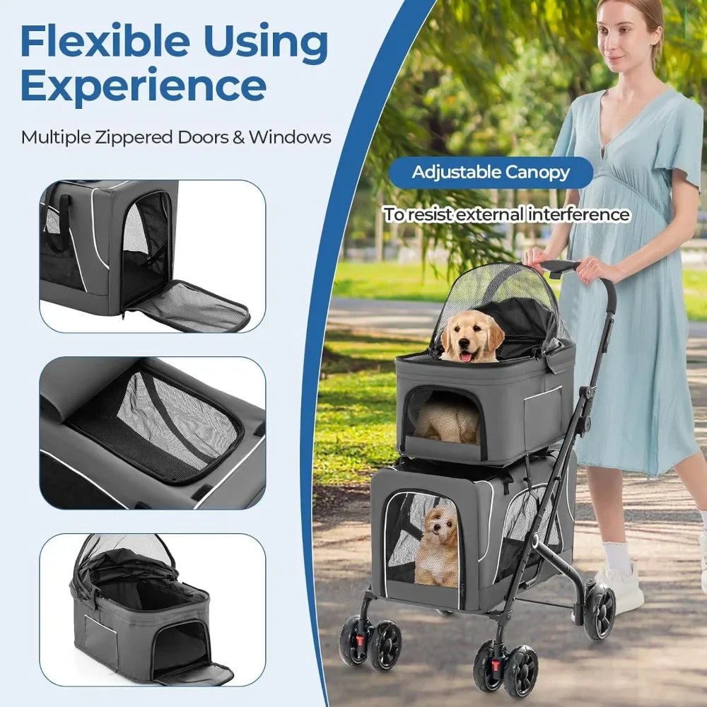 Double Pet Stroller for Dogs & Cats — Foldable 3-Color Oxford Cloth
