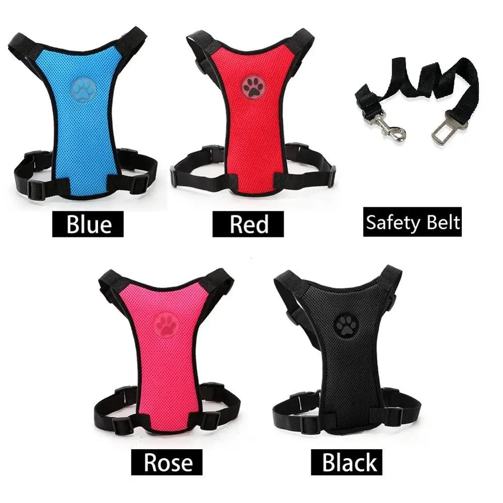 Breathable Mesh Dog Harness & Car Seat Belt — Adjustable, Sizes S, M, L