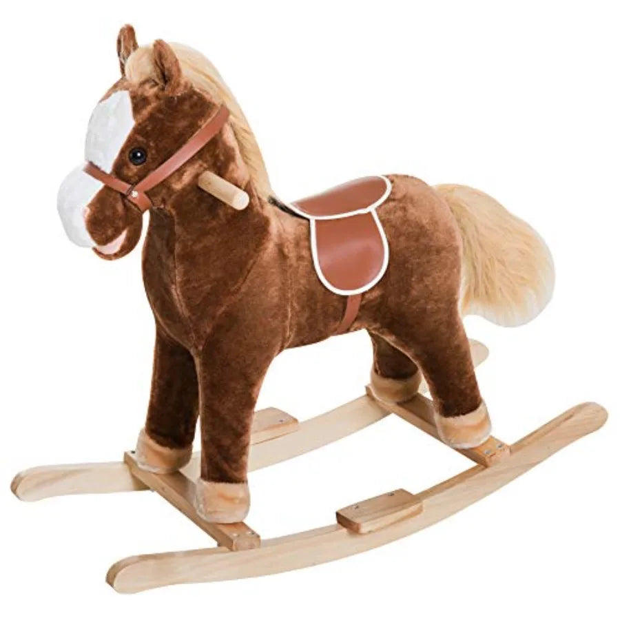 Plush Rocking Horse Ride-On with Realistic Sounds — Brown, Ages 3-12