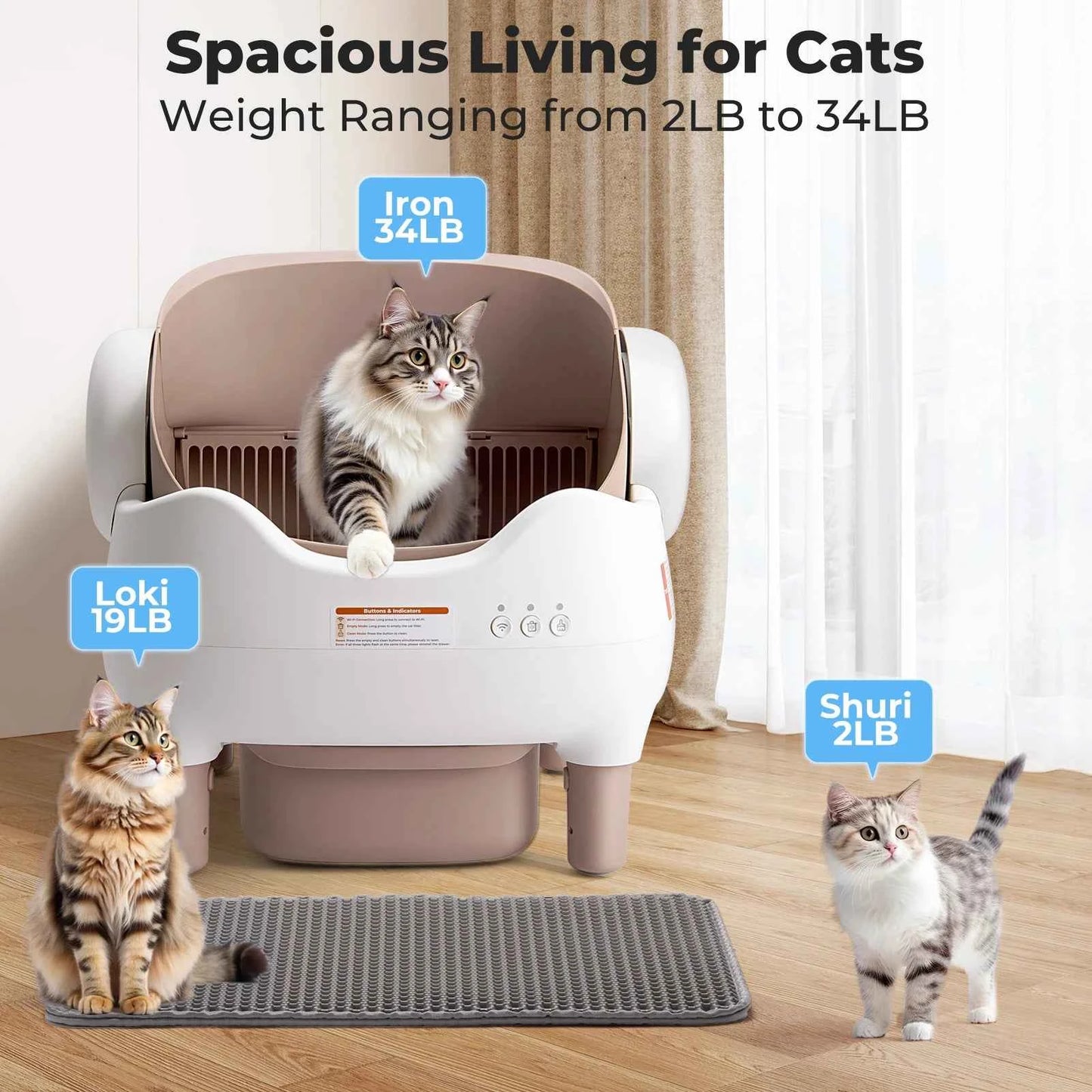 Self Cleaning Litter Box, Automatic Cat Litter Box with APP Control, Odor-Free  Large Waste Bin, Open-Top for Multi Cats