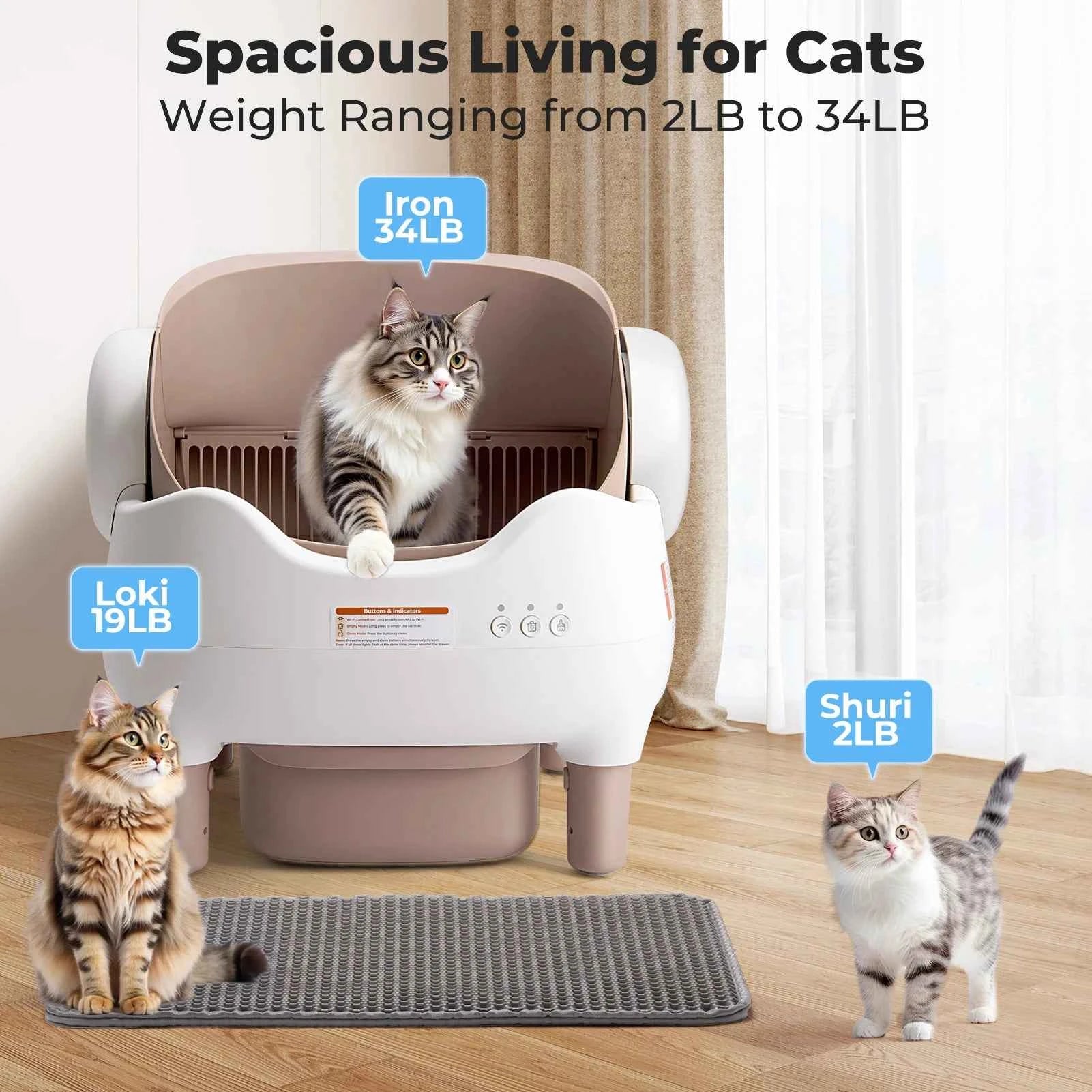 Self Cleaning Litter Box, Automatic Cat Litter Box with APP Control, Odor-Free  Large Waste Bin, Open-Top for Multi Cats