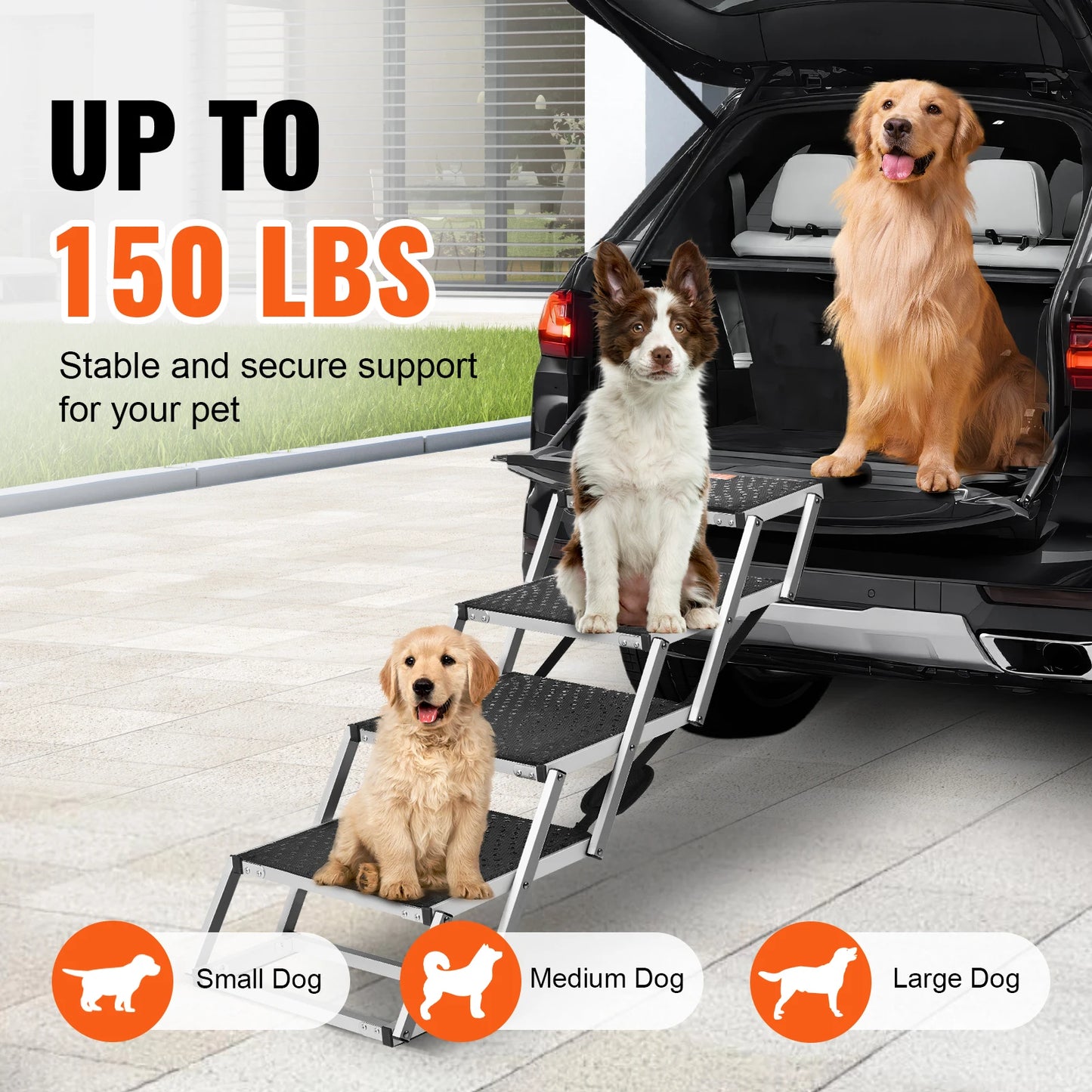 Folding Dog Car Steps — Wide Portable Aluminum Pet Stairs for Cars, SUVs & Trucks