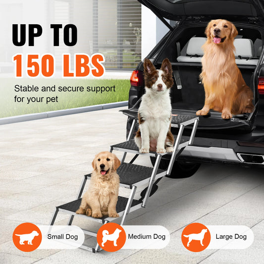 Folding Dog Car Steps — Wide Portable Aluminum Pet Stairs for Cars, SUVs & Trucks