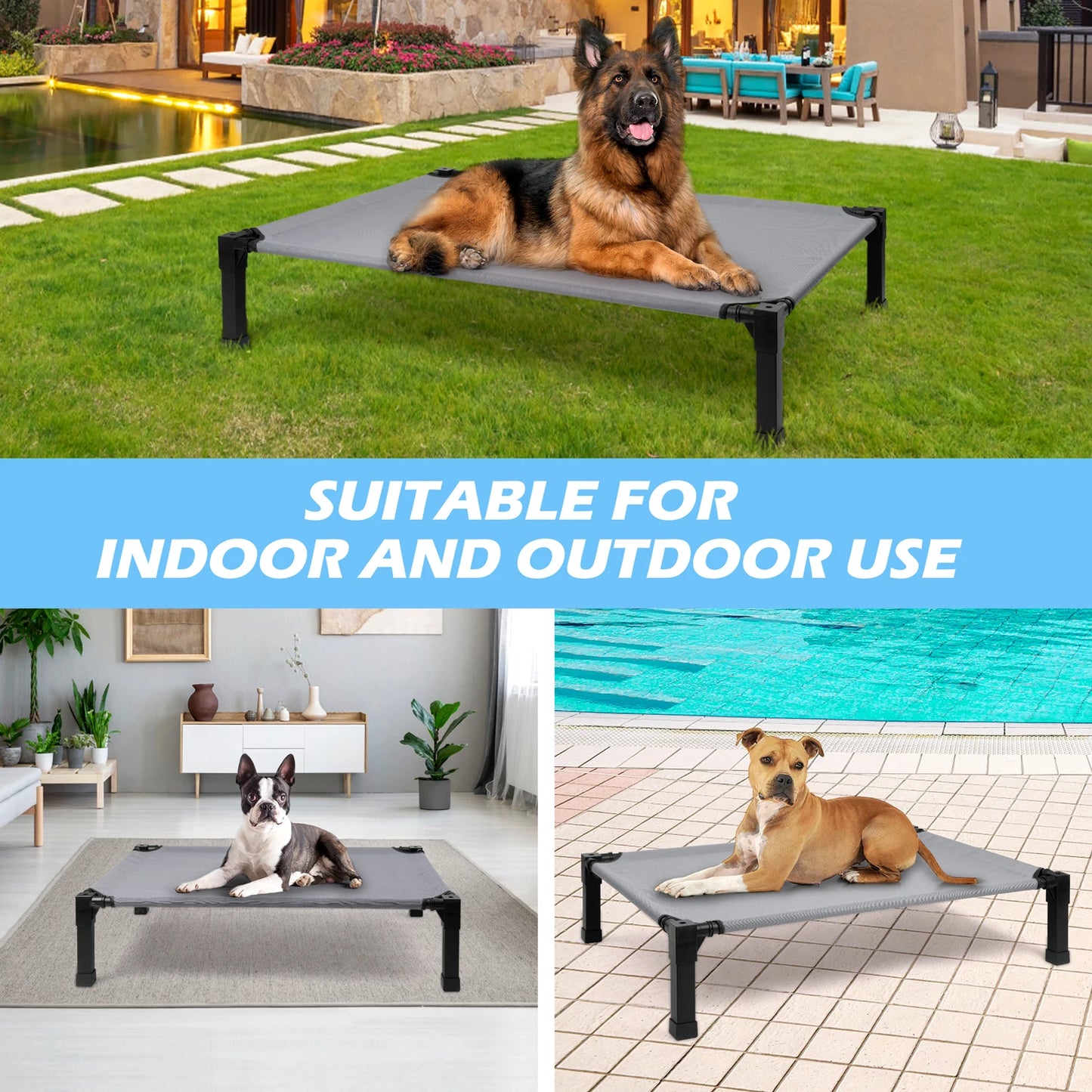Elevated Metal Frame Dog Bed — Cooling, Chew-Proof, Breathable Mesh with Attachable Top