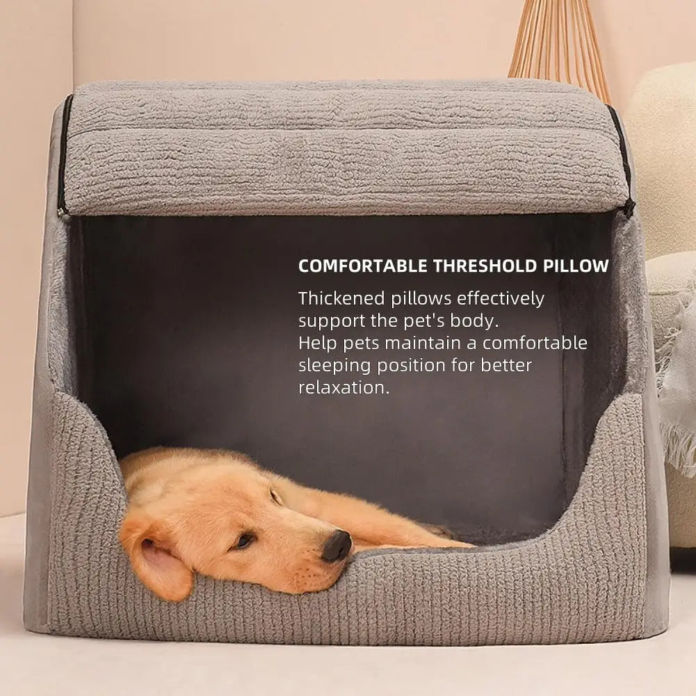 Extra Large Dog Bed Cave House — 30D Memory Sponge, Plush Indoor, Non-Slip Bottom