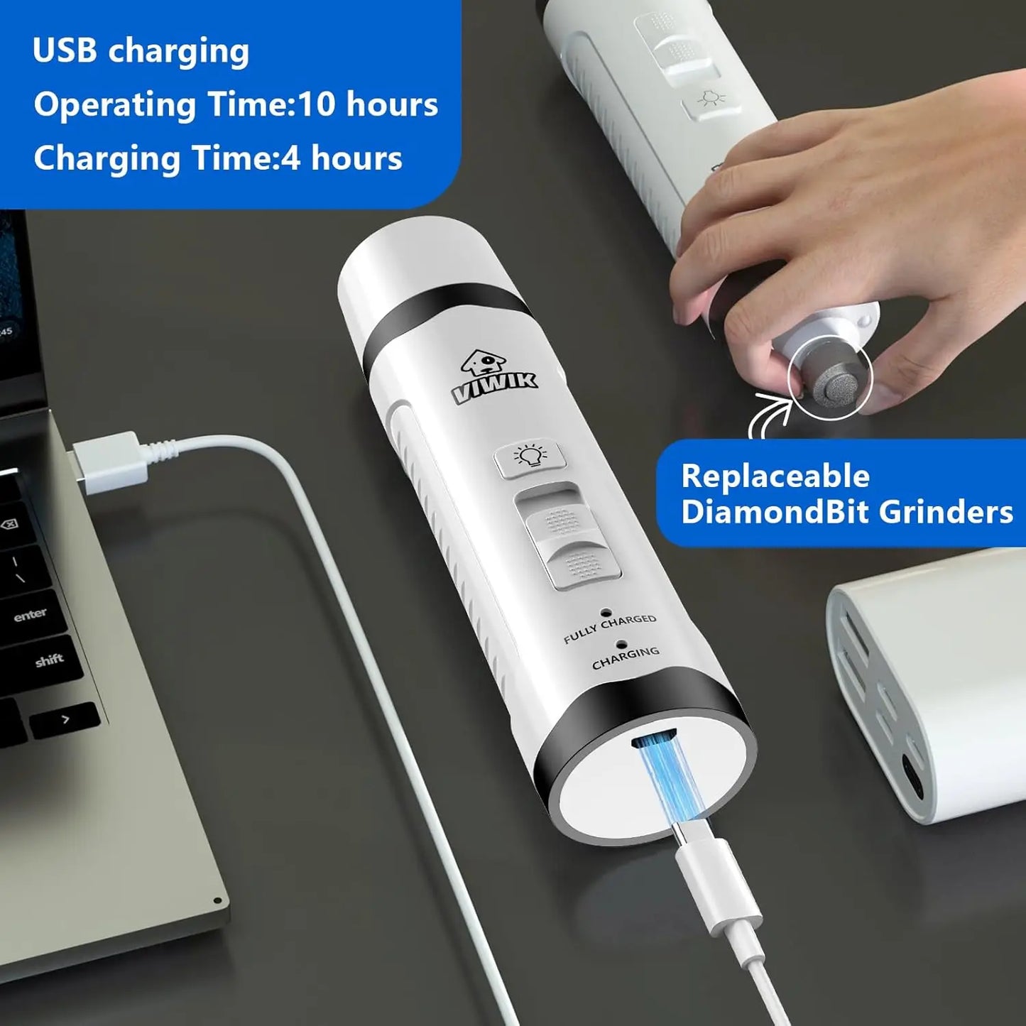 Electric Pet Nail Trimmer with Light — Quiet 2-Speed Grinder for Dogs & Cats