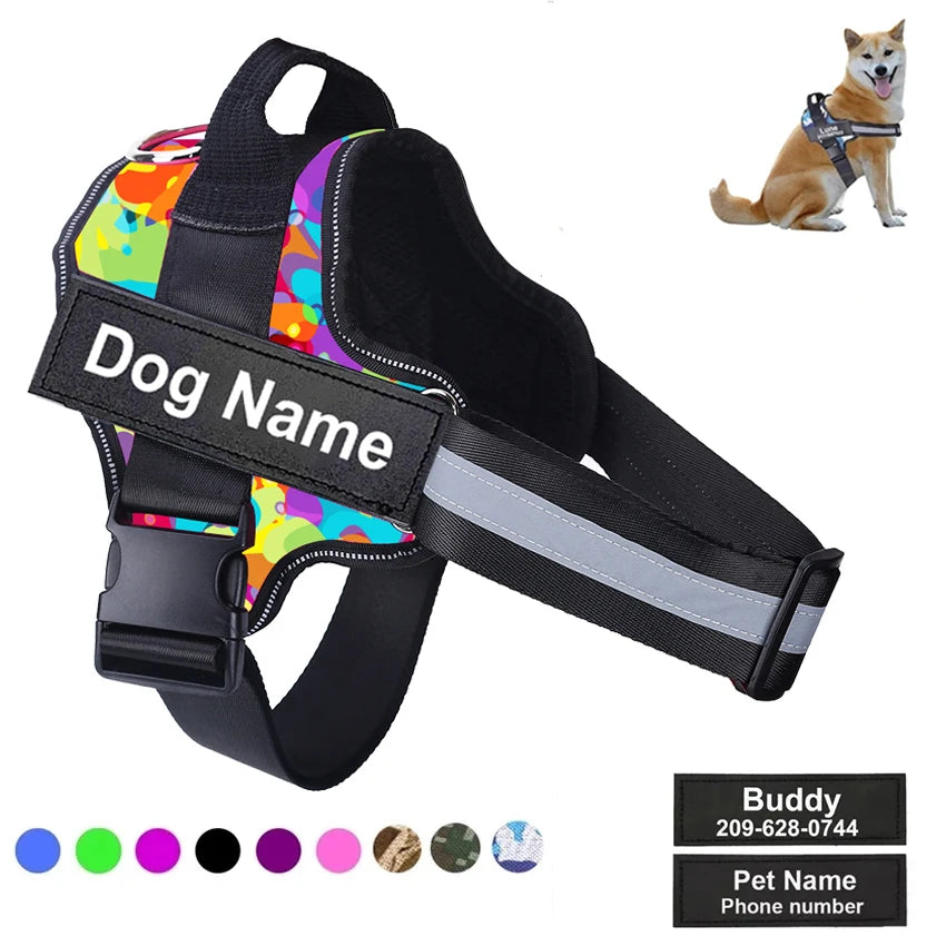 No-Pull Reflective Dog Harness Vest — Breathable, Adjustable with Custom ID Patch