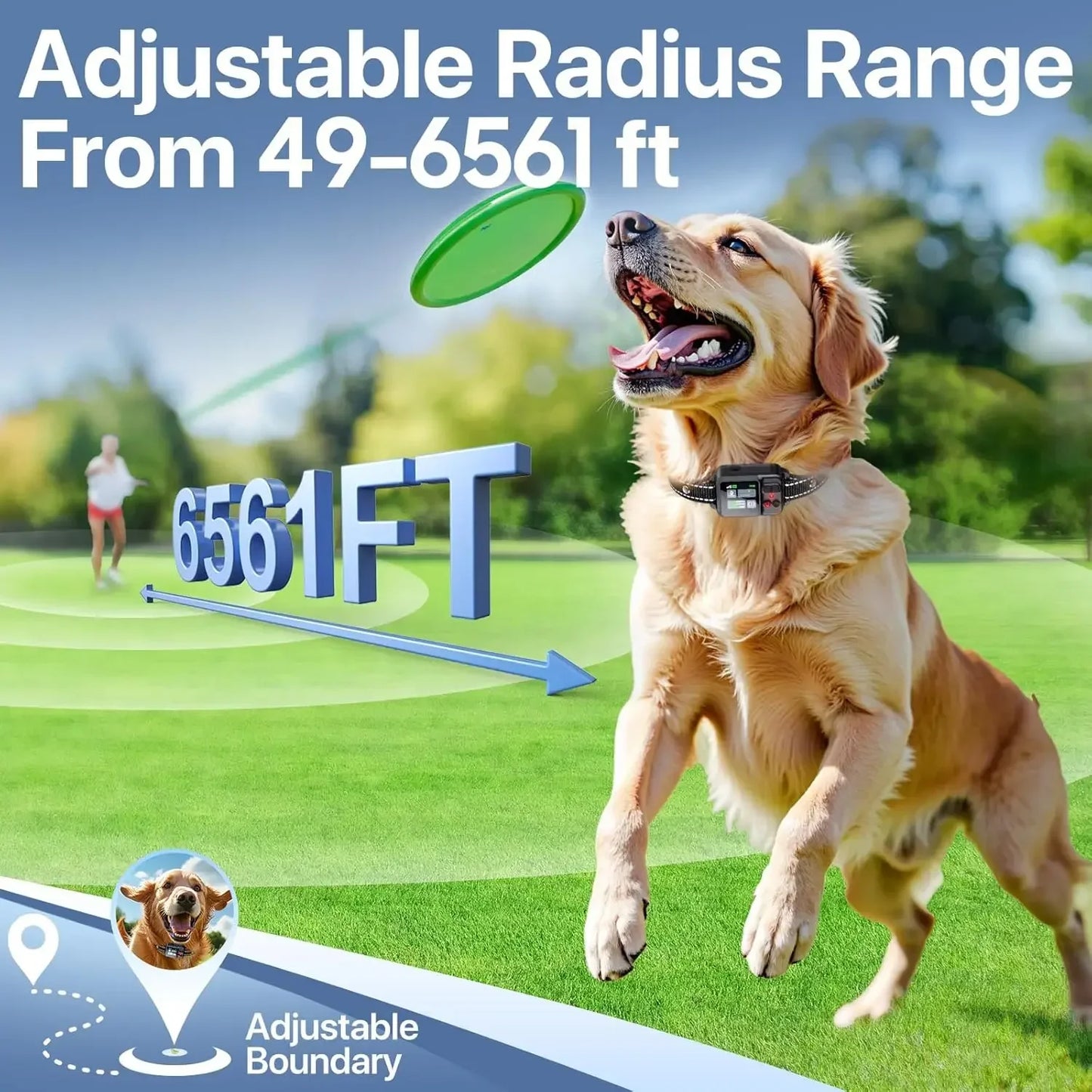 GPS Wireless Dog Fence System — Invisible Electric Fence, 49–6,561 ft Range, 3 Training Modes