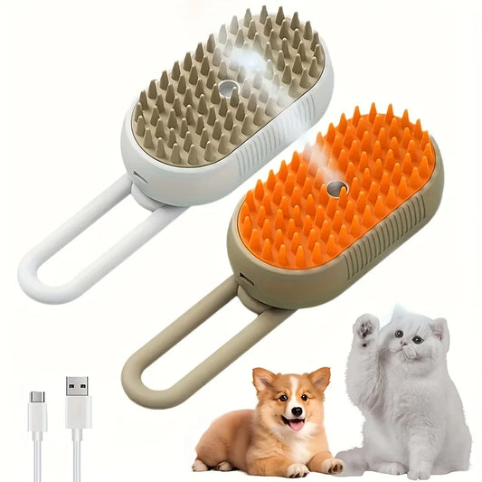 3-in-1 Self-Cleaning Pet Grooming Brush — Steam Spray & Shedding Control