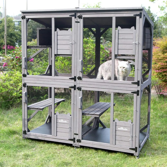 Indoor & Outdoor Cattery — Wooden Fir & PVC Cat Enclosure