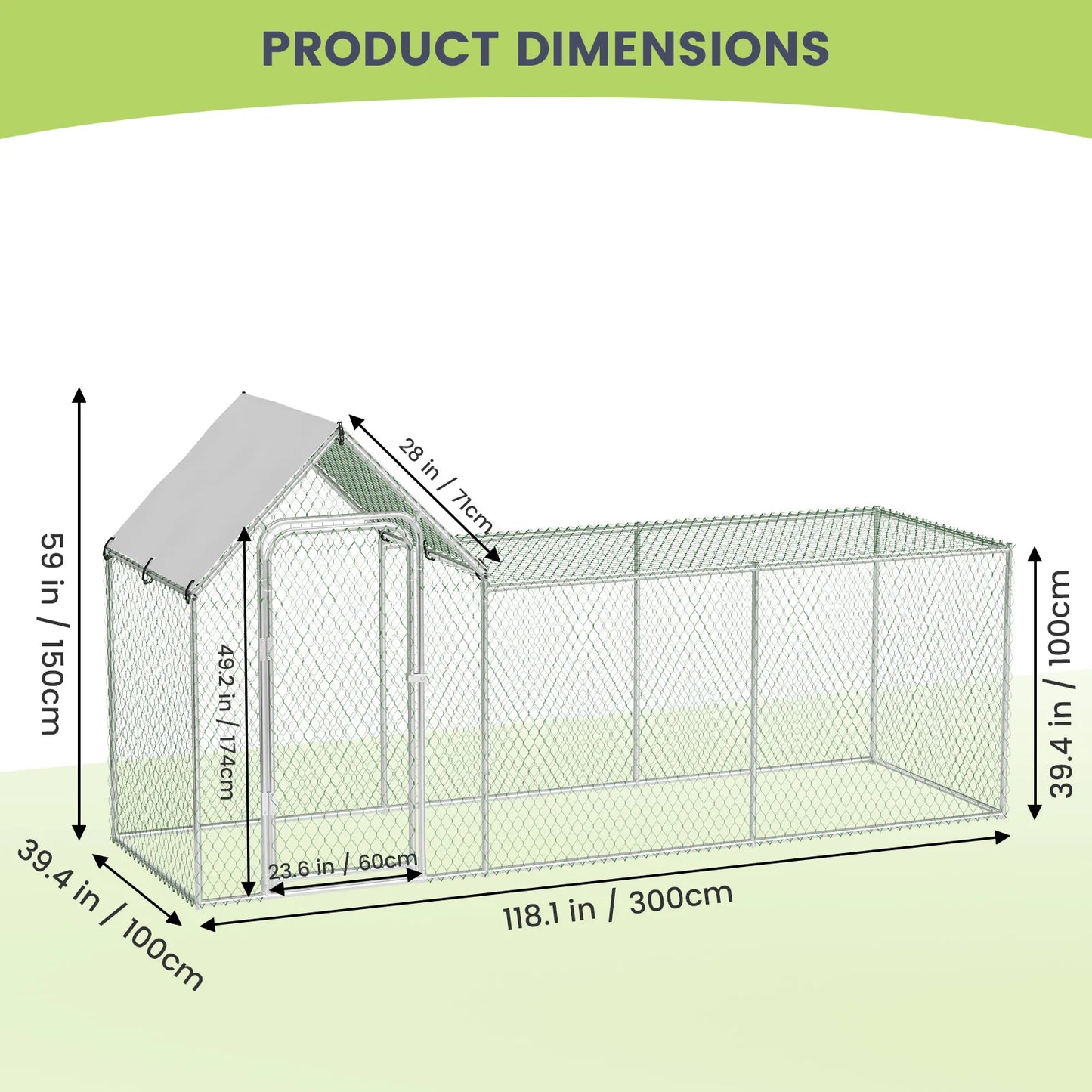 Walk-In Metal Chicken Coop with Waterproof Cover — 10x3.3x5 Ft | Outdoor Backyard & Farm Poultry Cage