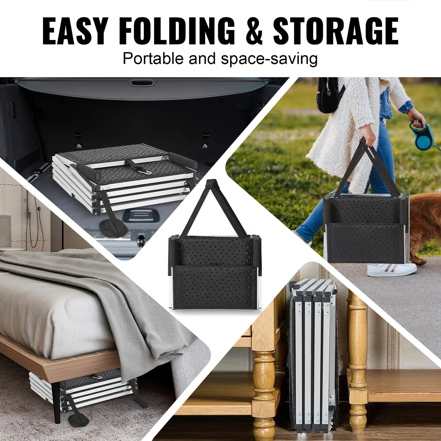 Folding Dog Car Steps — Wide Portable Aluminum Pet Stairs for Cars, SUVs & Trucks