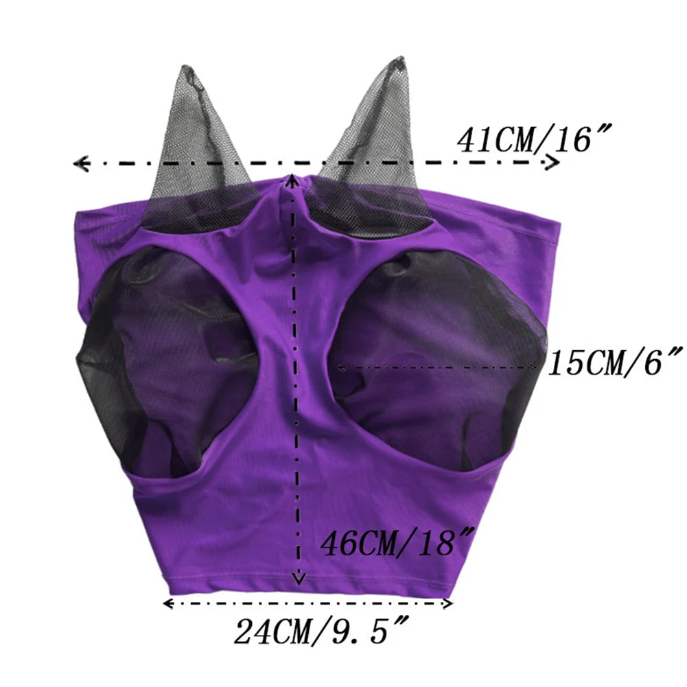 Horse Fly Mask — Breathable Mesh Hood with Ear Protection | Anti-Fly & Mosquito Bonnet | Black, Grey, Blue, Red, Purple