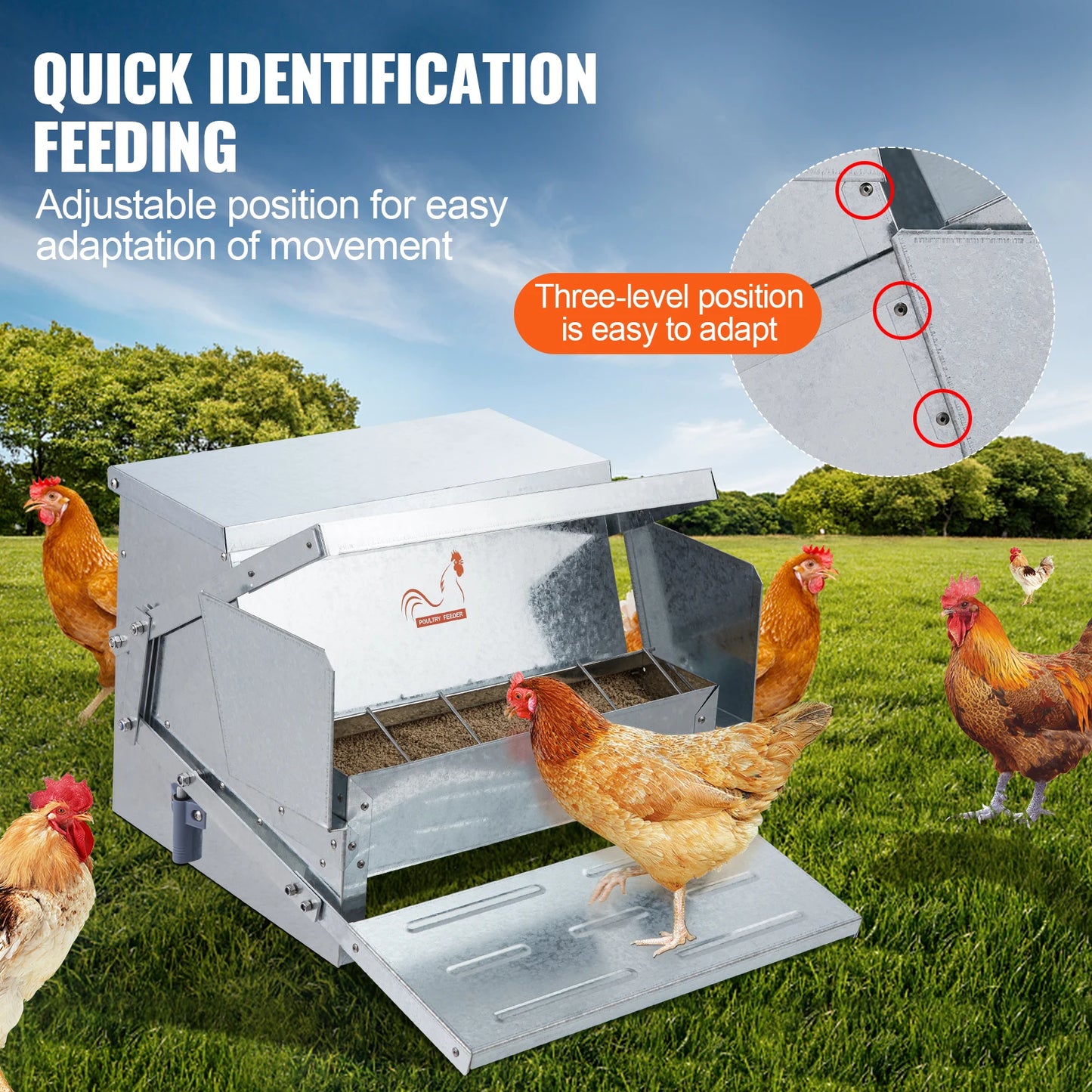 Automatic Poultry Feeder — 25 lbs Galvanized Steel | Feeds 6 to 36 Chickens | Up to 11 Days