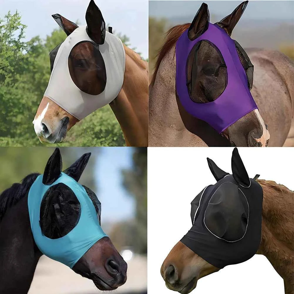 Horse Fly Mask — Stretchy Knitted Mesh, Eye & Ear Protection