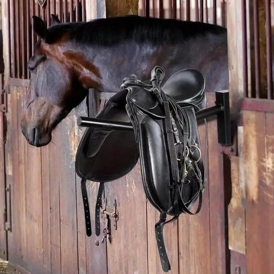 Horse Saddle Rack Stand & Organizer — Removable Black Bar for Stall Walls, Doors & Trailers