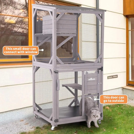 Indoor & Outdoor Cattery — Wooden Fir & PVC Cat Enclosure