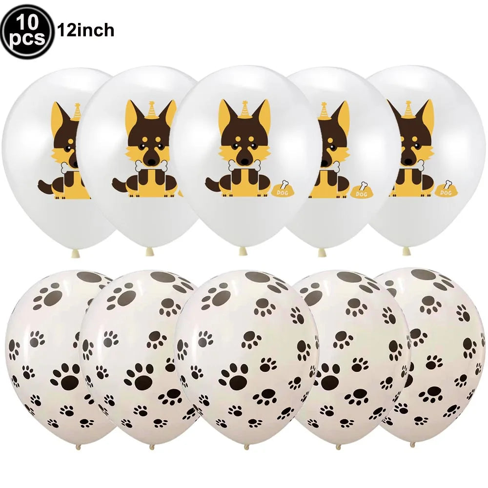 Dog Birthday Party Balloons — 12" Latex Puppy Print, Pack of 12