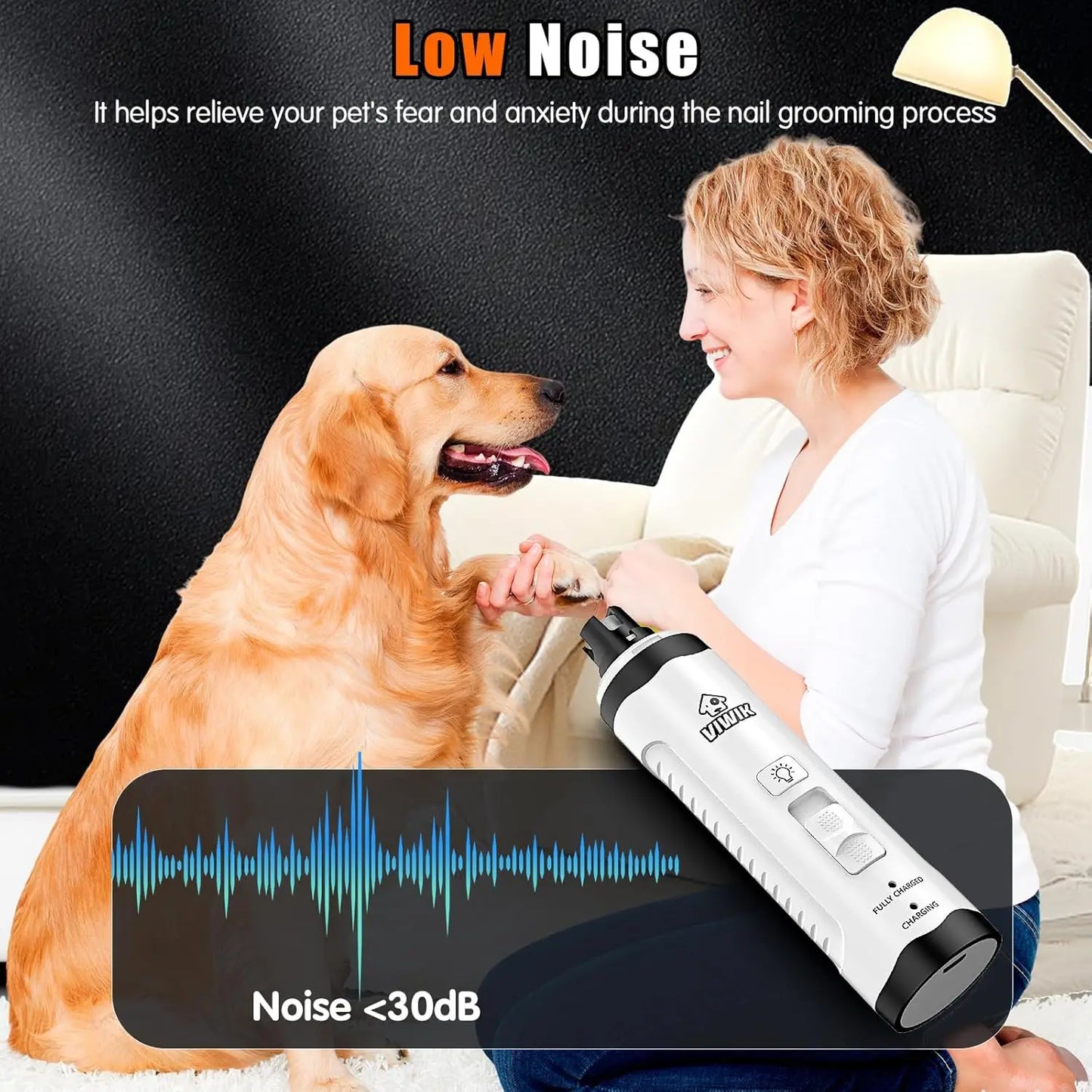 Electric Pet Nail Trimmer with Light — Quiet 2-Speed Grinder for Dogs & Cats