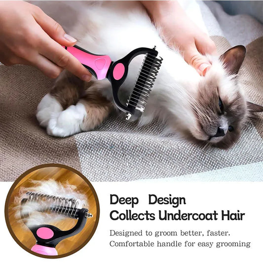 Self-Cleaning Pet Deshedding & De-Matting Comb — For Dogs & Cats